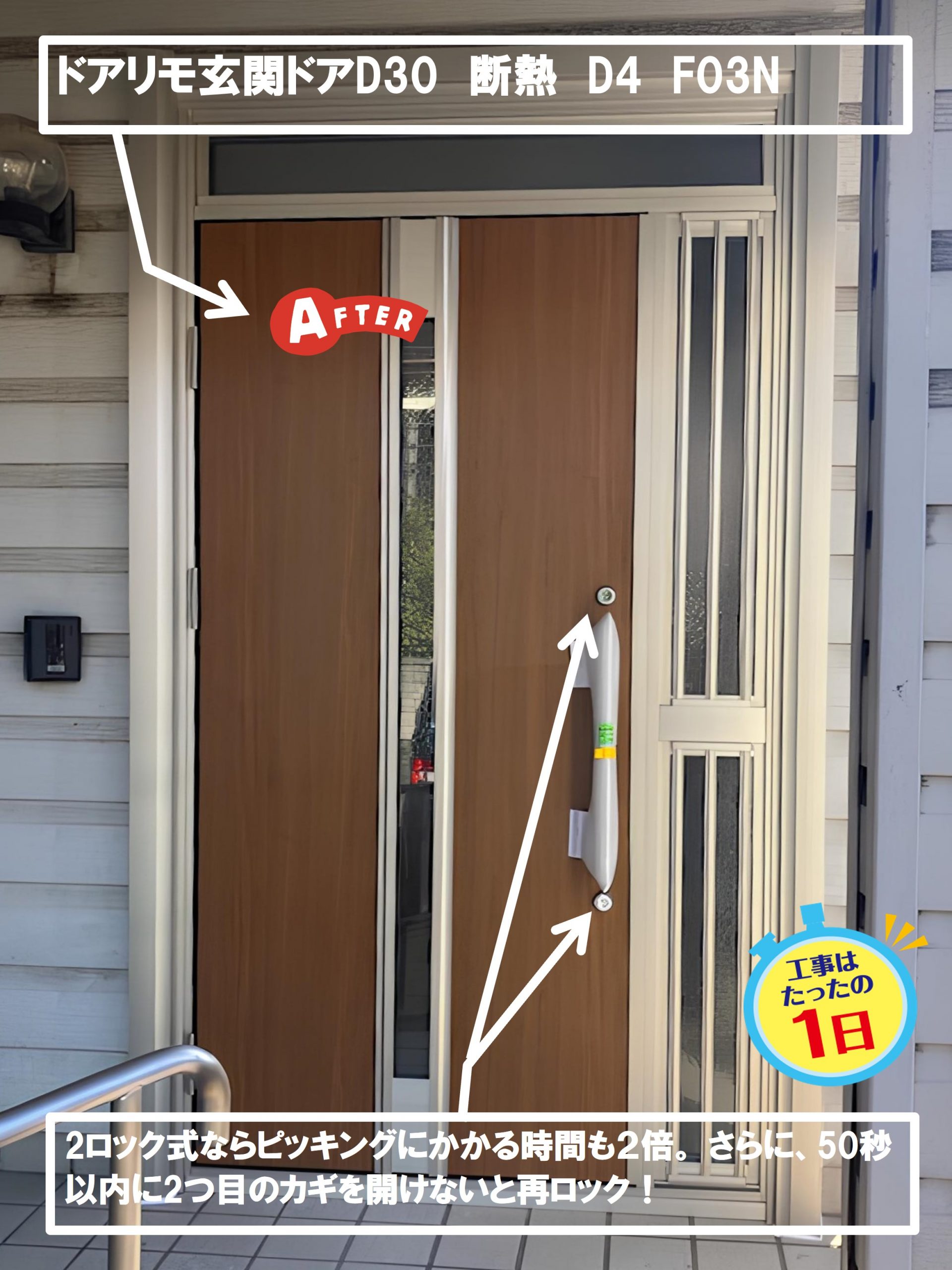 杉戸町の皆さま、空巣に玄関が壊されYKKapドアリモ玄関ドアD30断熱玄関 