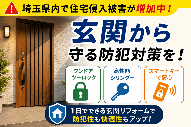 【埼玉県上尾市】玄関ドアが狙われている！？今すぐ見直したい防犯対策と玄関リフォーム🔐🏠