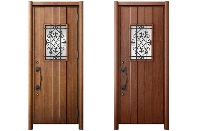 LIXIL リシェントD41 のハンドダウンチェリー色とポートマホガニー色のドア