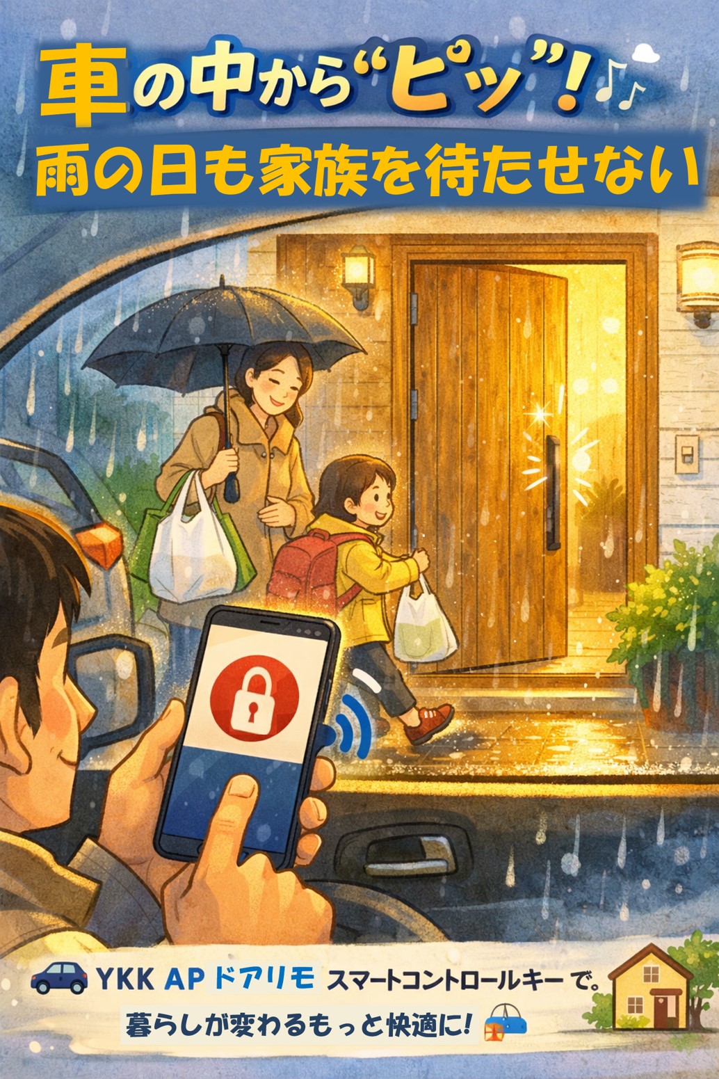 さいたま市大宮区の皆さま【梅雨や荷物が多い日も快適】スマートキーで玄関が変わる！YKK APドアリモで“手ぶら解錠”のある暮らしへ🚪✨