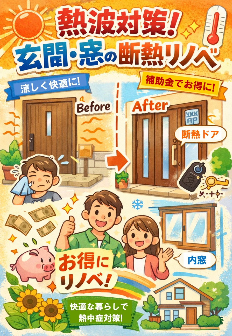 上尾市の皆さま、連日の“熱波”にご注意！玄関・窓の断熱でおうちを守る涼活リノベ  😓