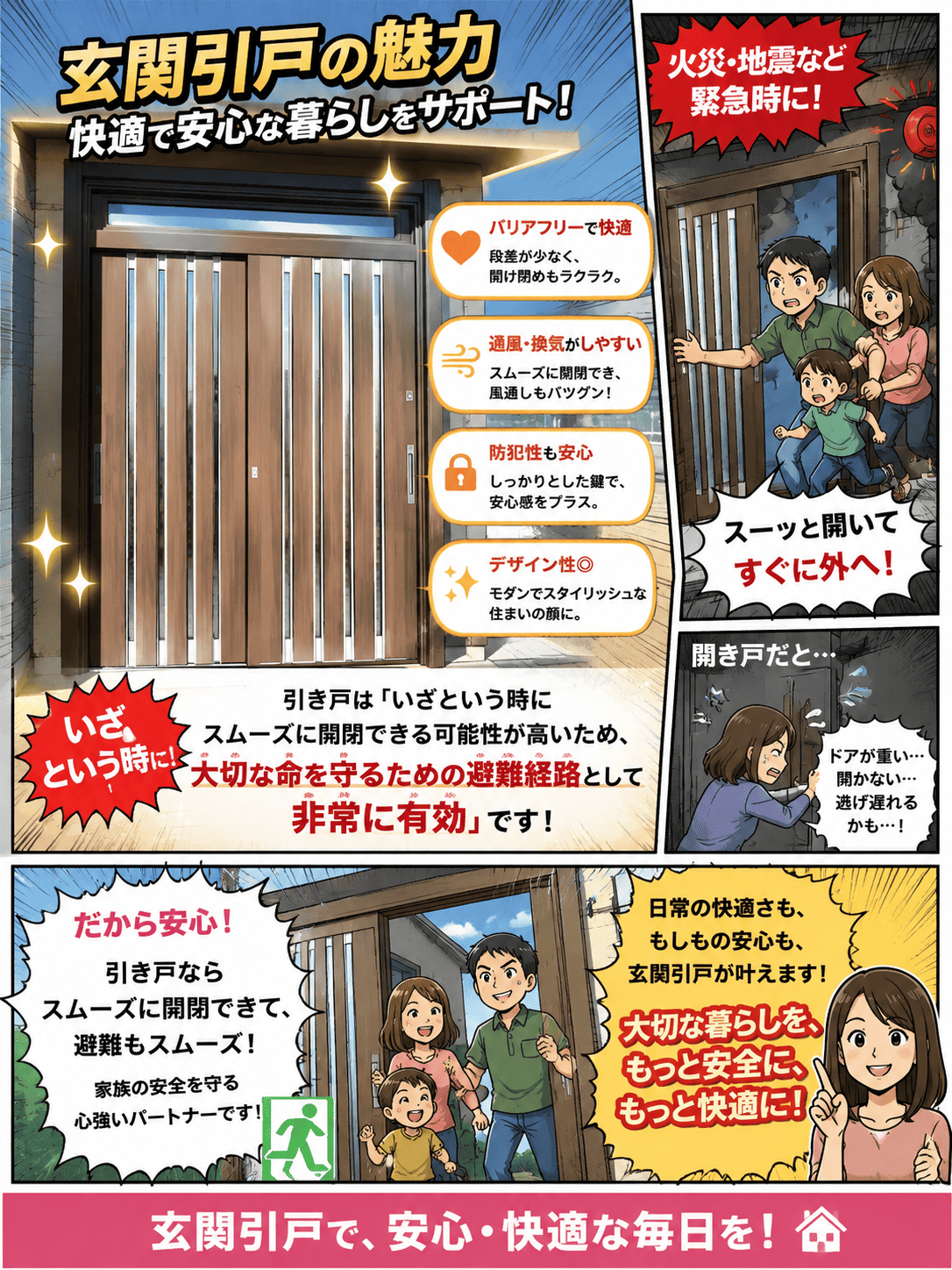蓮田市の皆さま、災害列島から考えられた開き戸（ドア）にはない、玄関引き戸の魅力とは？✨