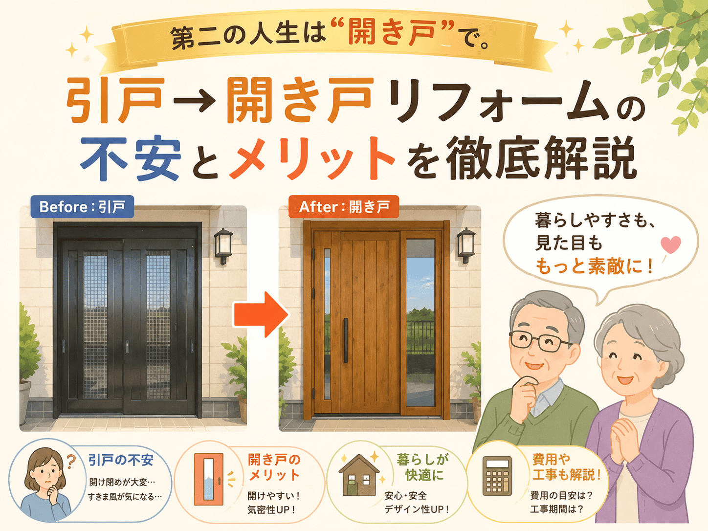 さいたま市見沼区の皆さま、マンション暮らしから実家へ──第二の人生は“開き戸”で。引戸→開き戸リフォームの不安とメリットを徹底解説✨【YKKAPドアリモ】**