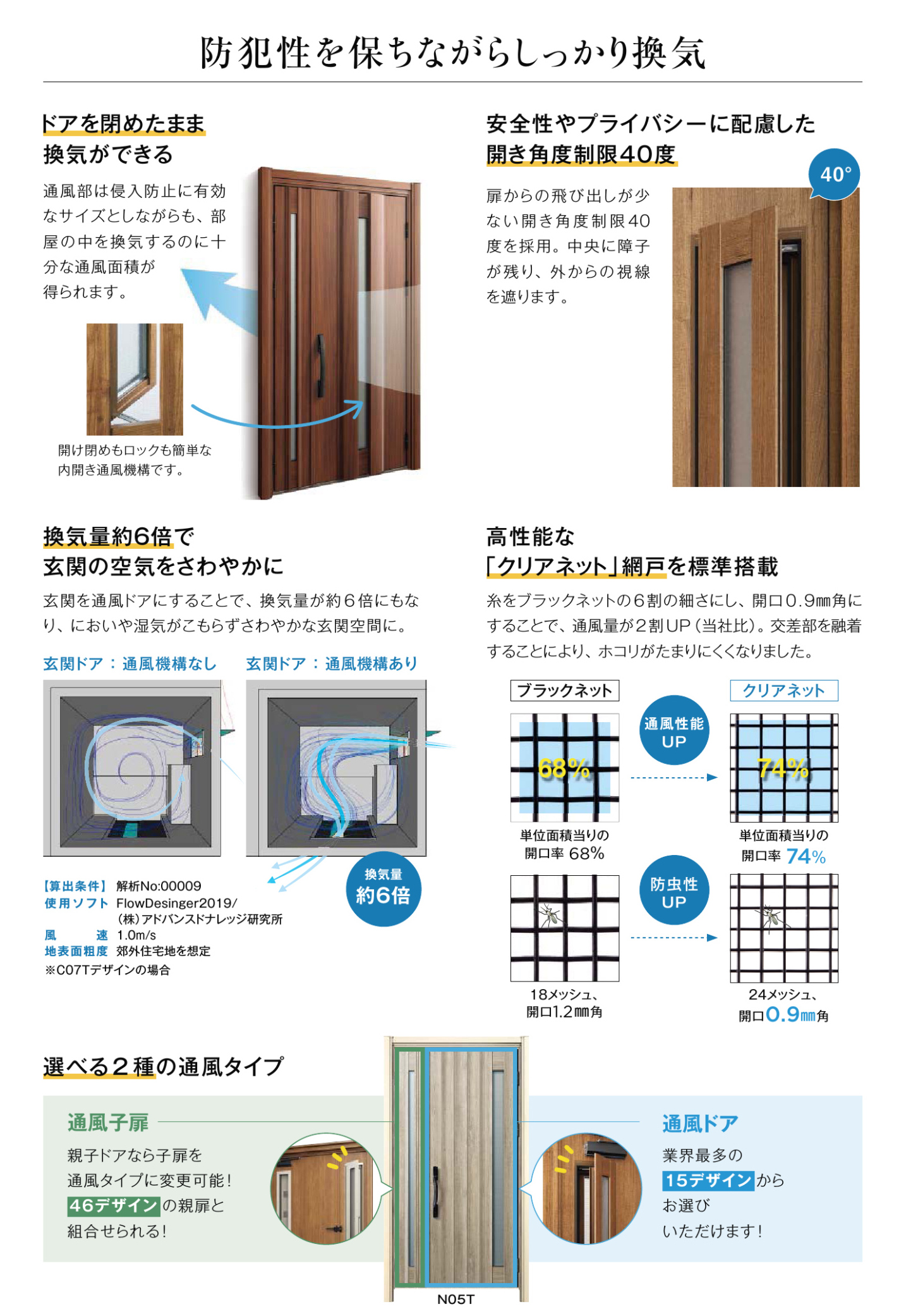 【YKK AP玄関ドア】通風機構には高性能な「クリアネット網戸」を標準搭載！夏の換気も快適に